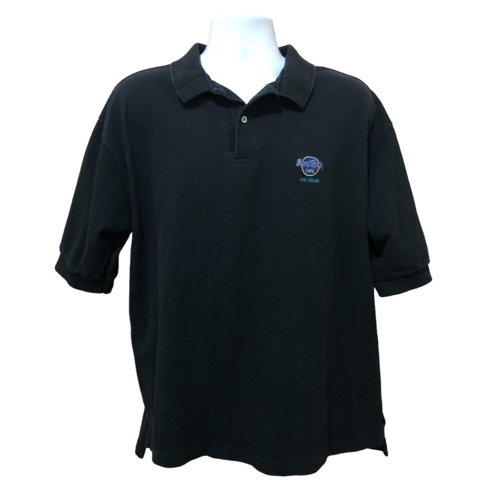 Hard Rock Cafe Las Vegas Men’s Knit Polo Shirt XL Black Embroidered Made in USA